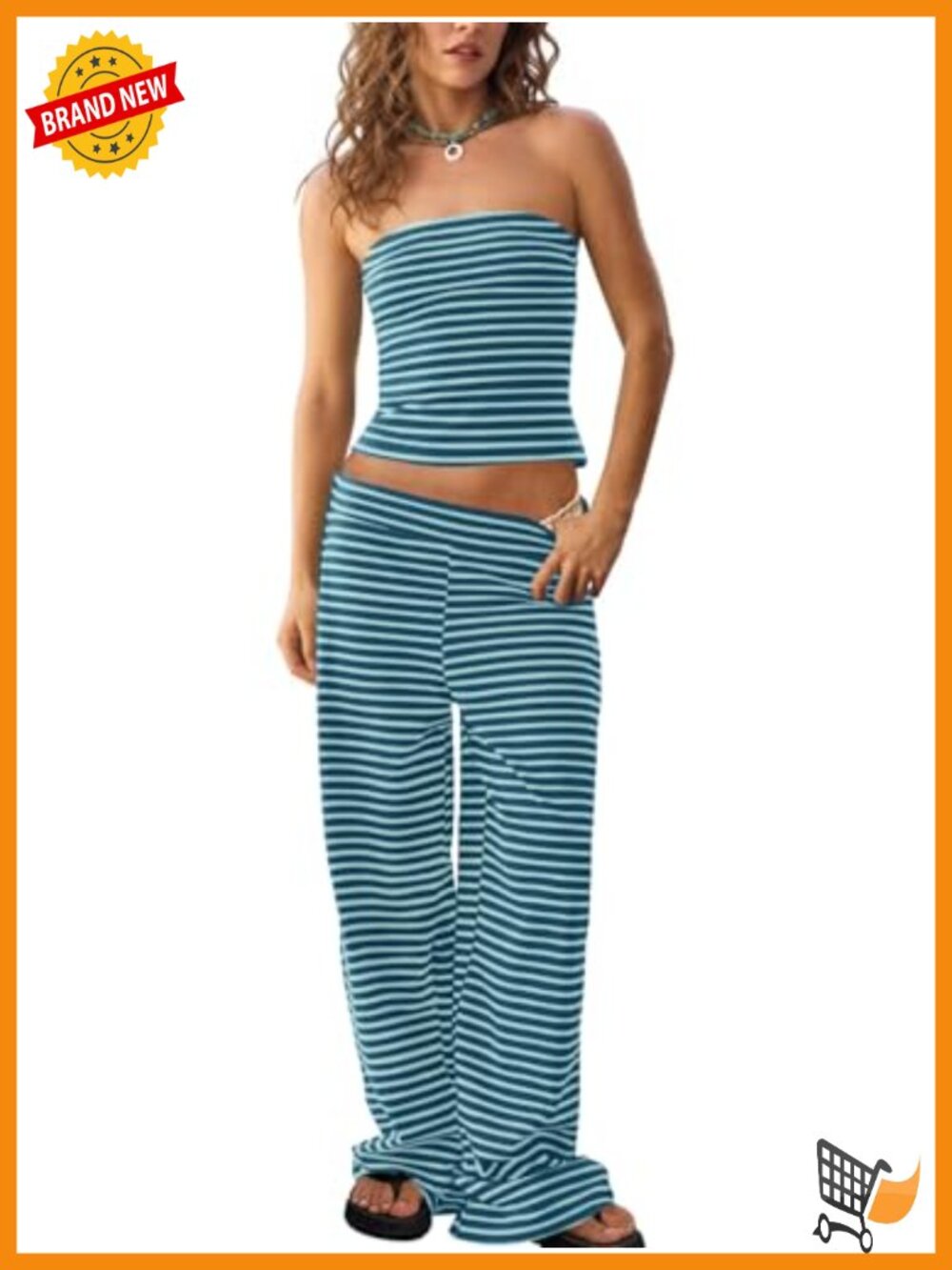 Striped Tube Top Wide Leg Pants 2 Piece Set